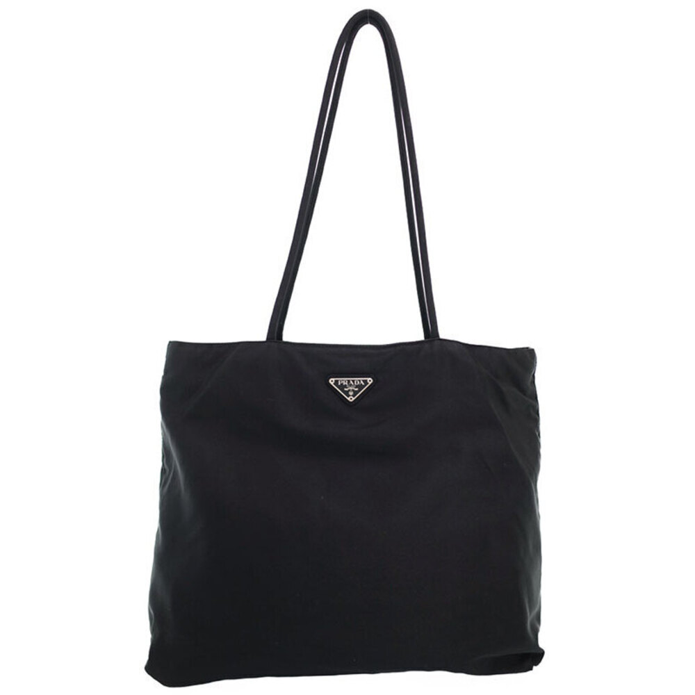Prada Tessuto handbag leather trim strap handles Black